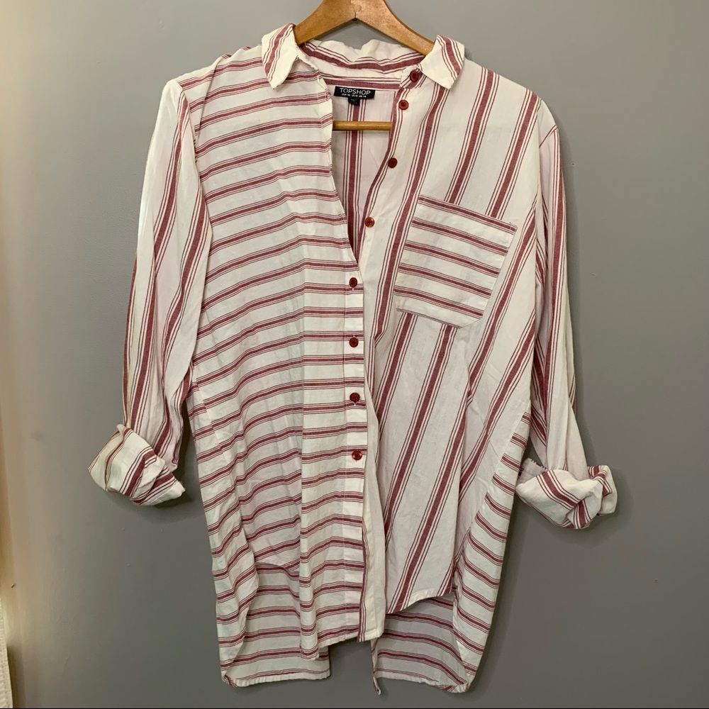 Topshop Open Back Button Down Striped Top - image 4